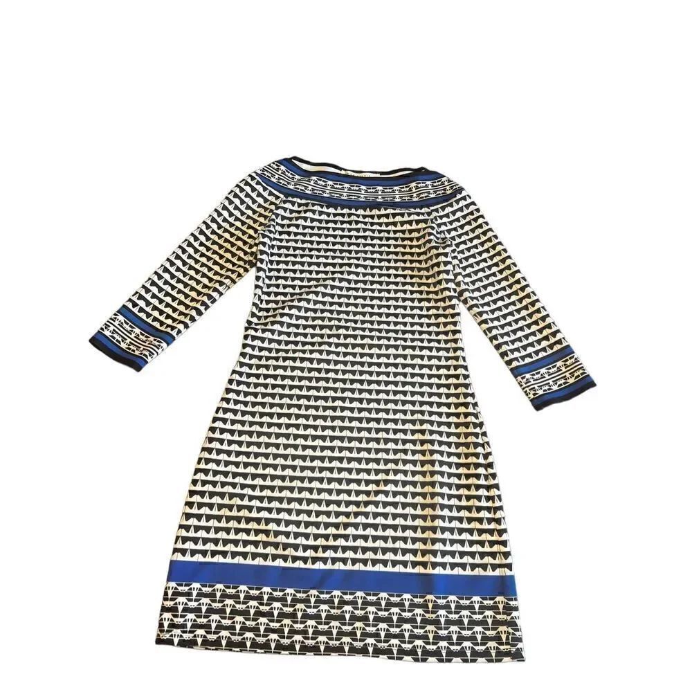Max studio geometric print 3/4 sleeve black white blue dress career small